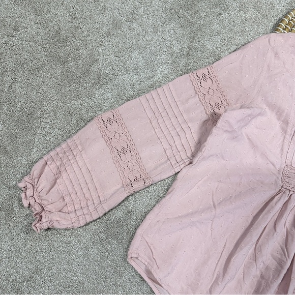 Sundance Spirit Lake Top Blouse Pintucks Ruffle Sleeve Boho Coquette in Pink L - Picture 7 of 16